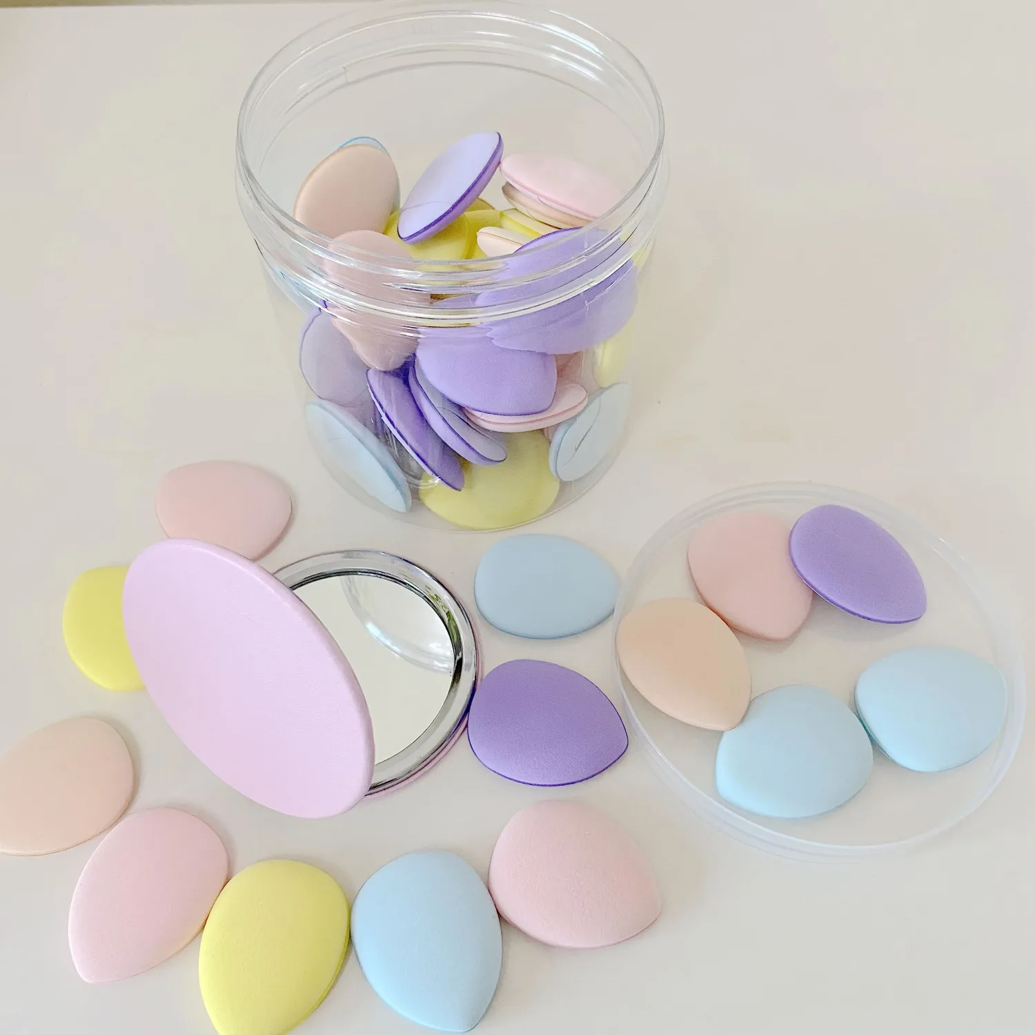 50 PCS Small Mini Makeup Sponges and Powder Puff with Makeup Mirror, Multi Colored Beauty Blender Makeup Sponge Facial Makeup Tools (Makeup Powder puff)