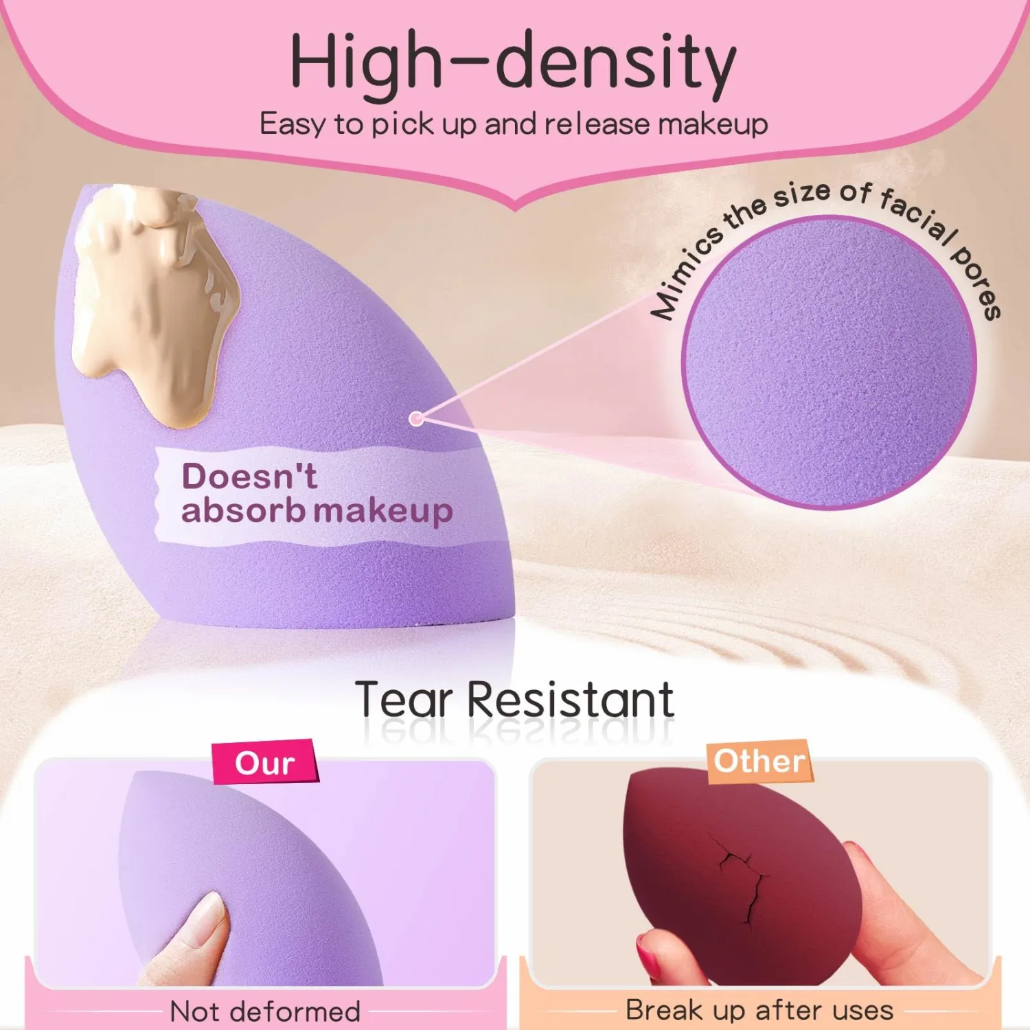 Beauty Blender Makeup Sponge, 1 Count One Packing, Blender Liquid Foundation,Powders and Creams,Streak Free/Latex-Free/Cruelty-Free &Vegan(Peach Shape) (5 Pcs Drip)