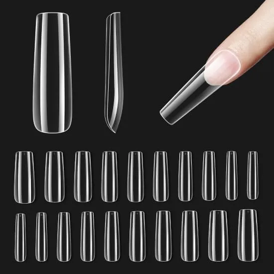 Beetles Gel Nail Kit Gel Nail Tips, 500Pcs Pre-shaped Long Square Gelly Tips Clear Press on Nail Tips Full Cover False Nails for Gel Art Soak Off Nail Extensions Acrylic Nails Women Gifts