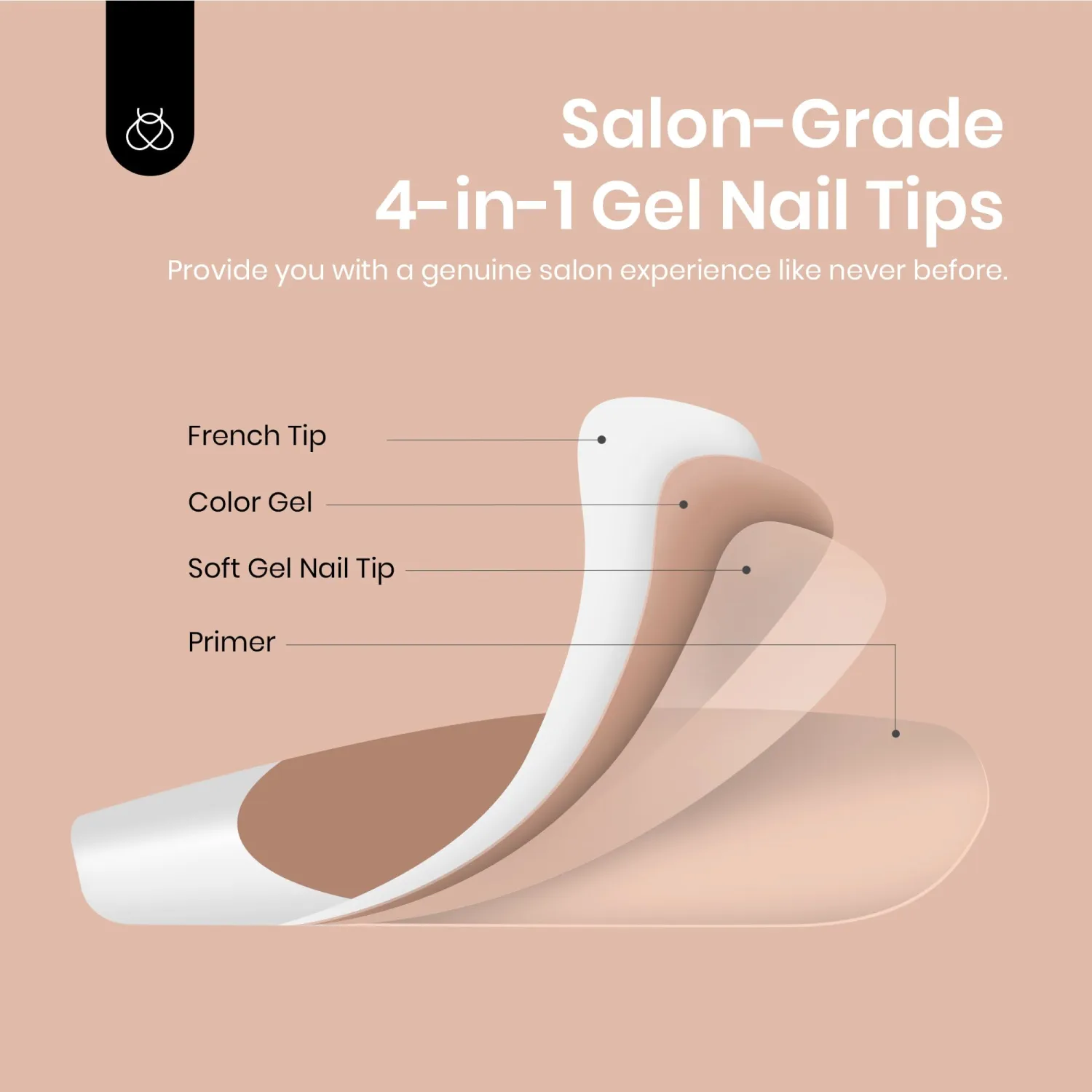 Beetles Press On Nails Square- French Tip Nails 210pcs Short Square Brown Soft Gel Nail Tips Pre-applied Tip Primer No Need File False Nails for Nail Art DIY 15 Sizes