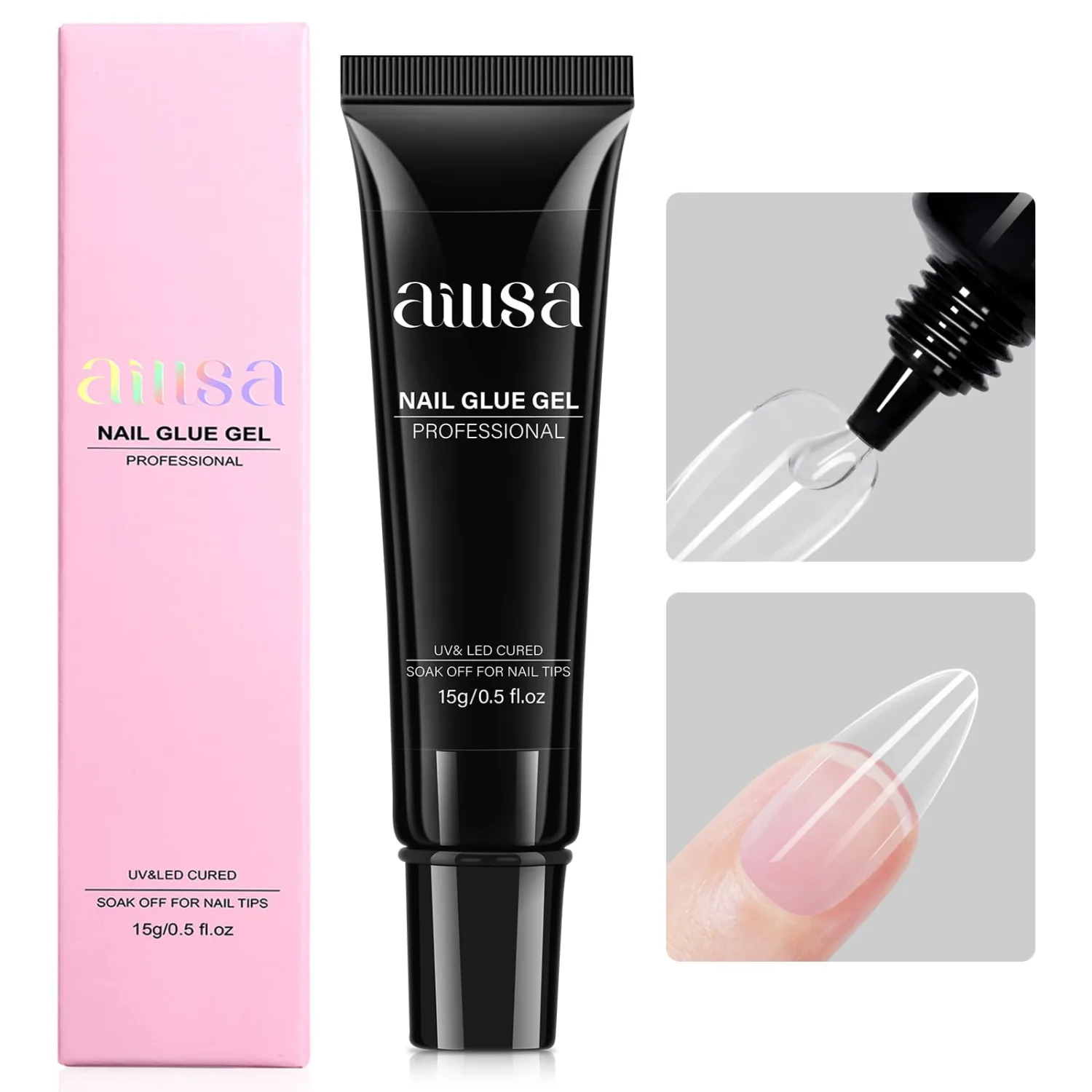 AILLSA Gel Nail Glue for Nails Tips, Solid Super Strong Gel Glues 15g Professional Fake Acrylic Soft Nails Glue U V Lamp Curing Needed - Long Lasting