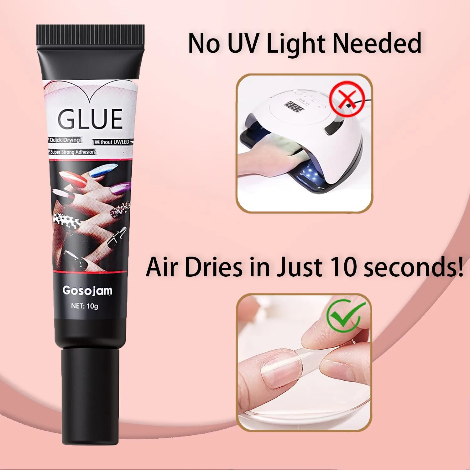 Super Strong Nail Glue for Acrylic Nails, No Uv Light Needed, Fast-Drying Professional Nail Glue, Durable & Water-Resistant Nail Glue for Press-On Nails, Long-Lasting Semi-Solid Glue