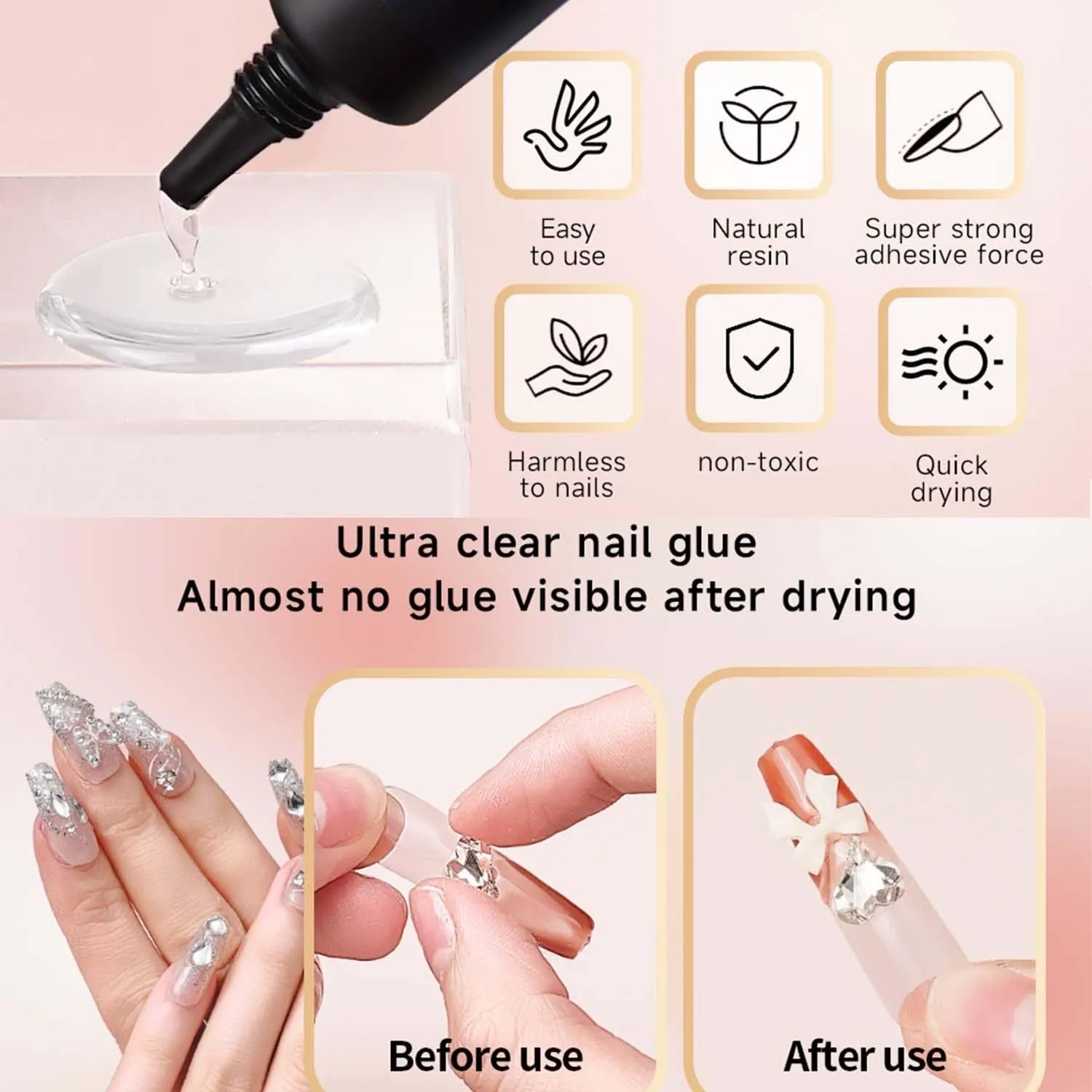 Super Strong Nail Glue for Acrylic Nails, No Uv Light Needed, Fast-Drying Professional Nail Glue, Durable & Water-Resistant Nail Glue for Press-On Nails, Long-Lasting Semi-Solid Glue
