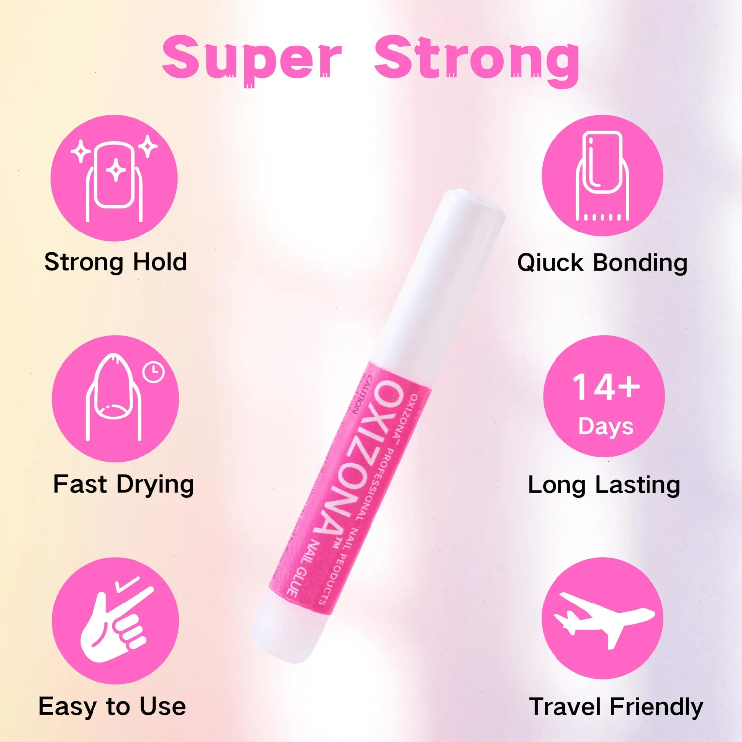 Super Strong Nail Glue for Acrylic Nails Press on Nails Professional Nail Glue for Nail Tips Fake Nails False Nails Long Lasting for Stick On Nails Broken Nails 0.07oz 6Pcs