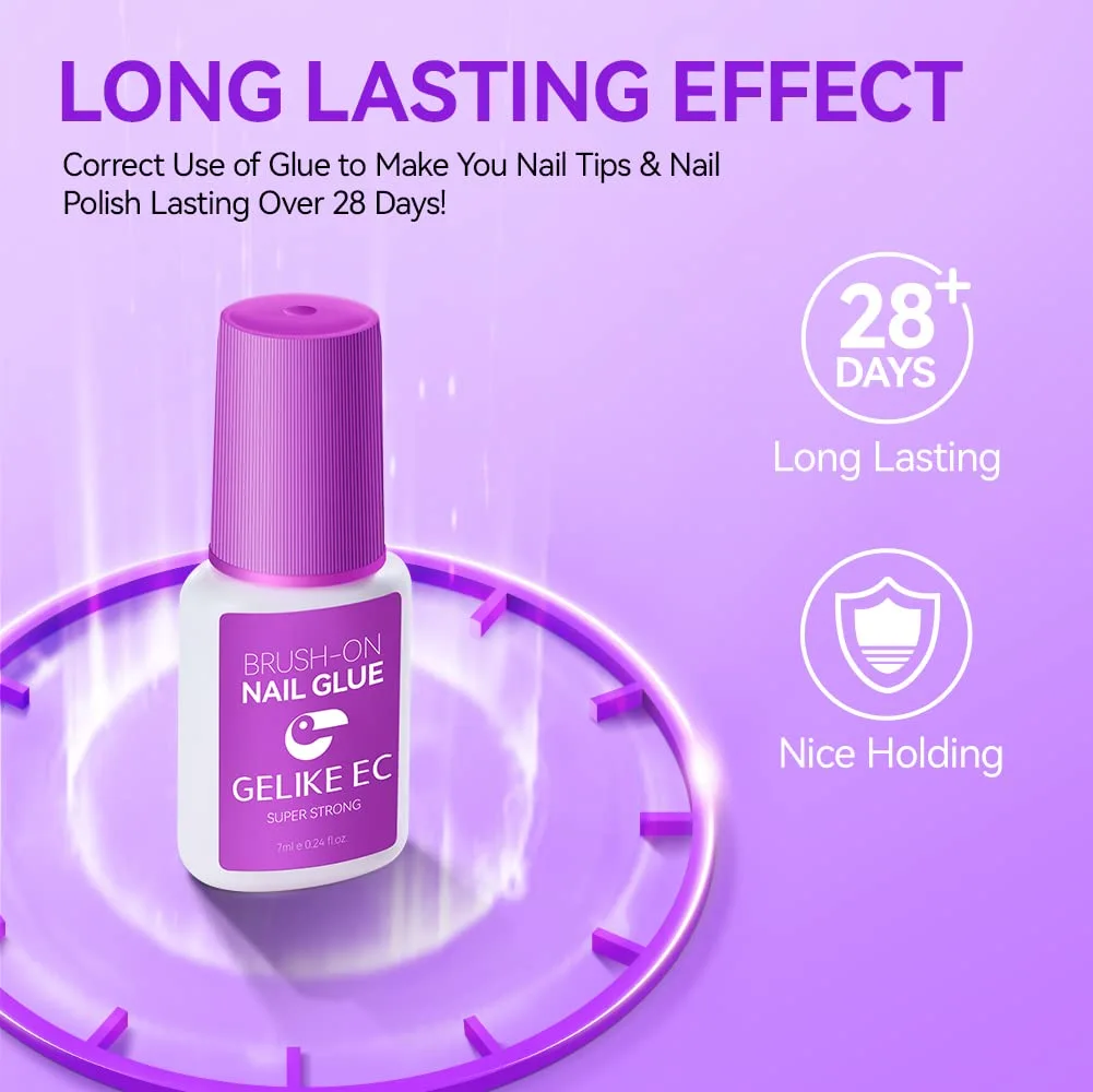 Gelike EC Strong Adhesive - Super Durable Brush On Nail Glue for Acrylic, Press On, False Nails