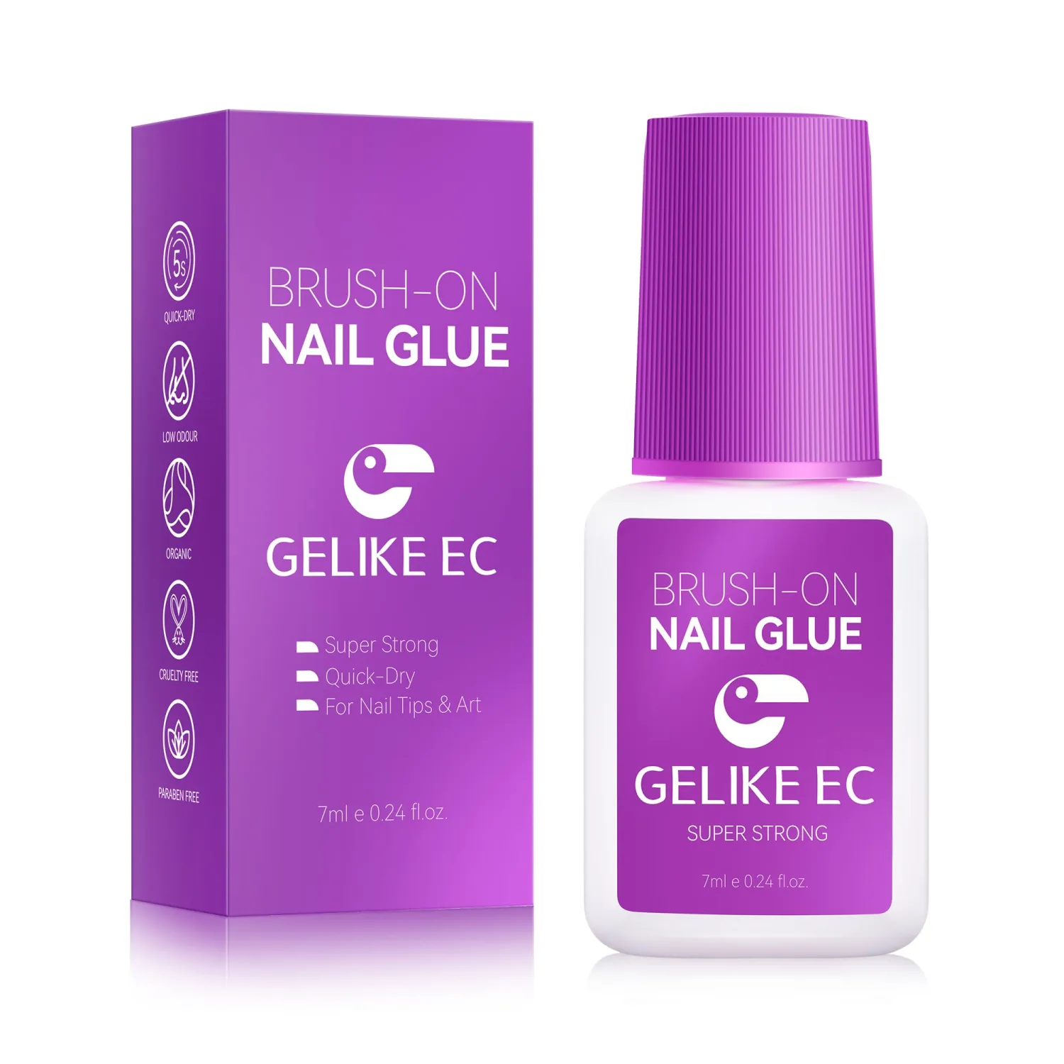 Gelike EC Strong Adhesive - Super Durable Brush On Nail Glue for Acrylic, Press On, False Nails