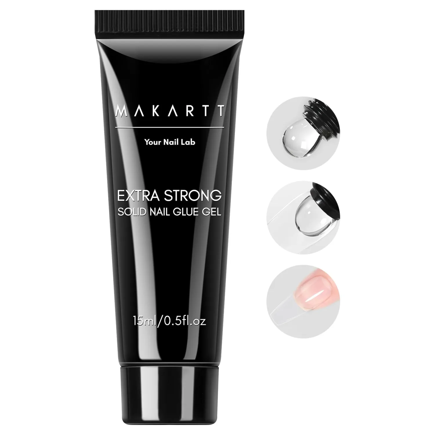 Makartt Solid Nail Glue: Clear Gel for Press On Nails - Long-Lasting & Super Strong - 15ML