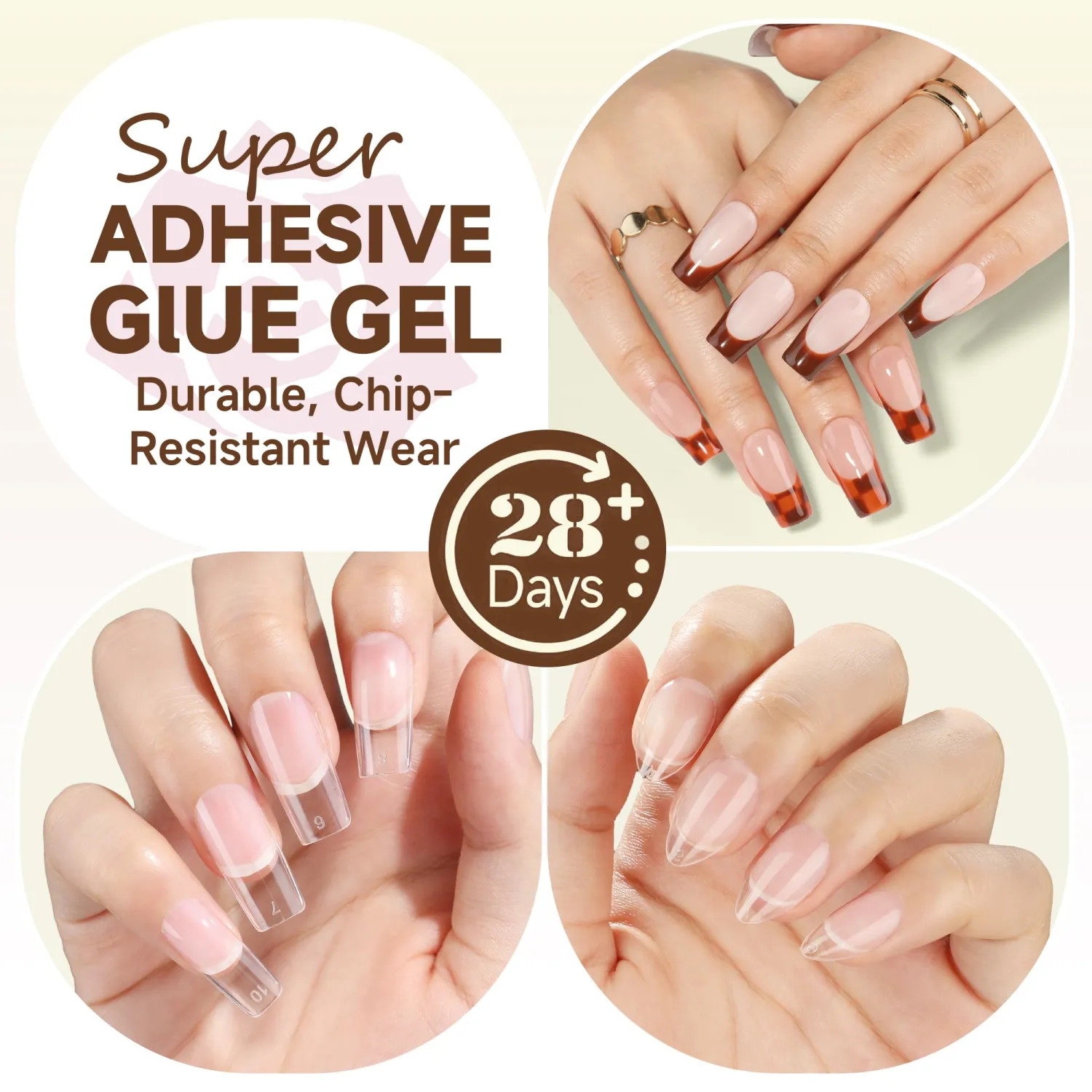 UNA GELLA 6 In 1 Gel Nail Glue for Clear Acrylic Nails Tips, 15ml Long Lasting Super Strong Brush Nail Glue for Base Coat, Clear Fake Nails, and Soft Gel Tips Lamp Curing Needed UV