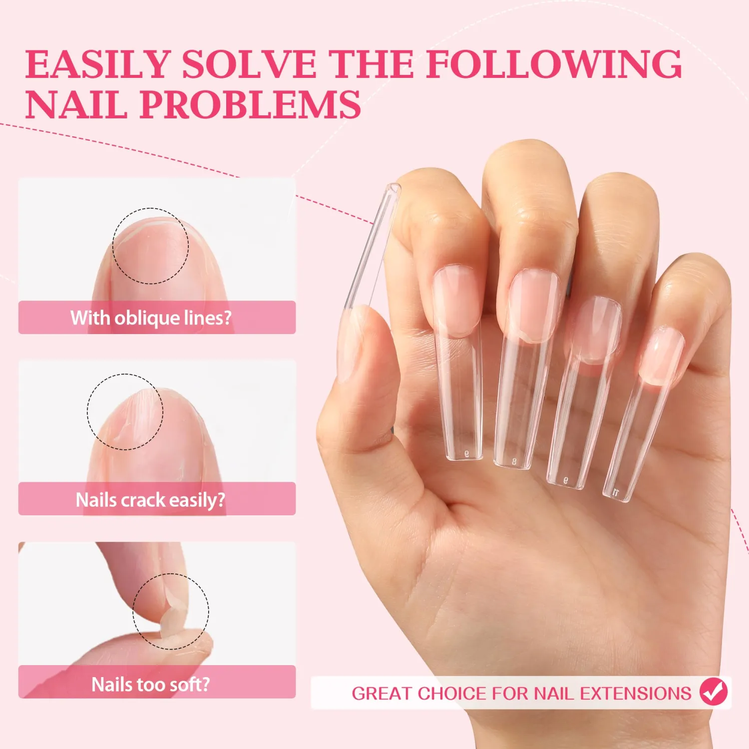 UNA GELLA Nail Tips Square Gel Nails Tips 216 PCS No C Curve Nail Tips XXL Extra Long Nail Tips Full Cover Square Straight Tips No C Curved Fake Nails Tapered Square Nails For Acrylic Nails