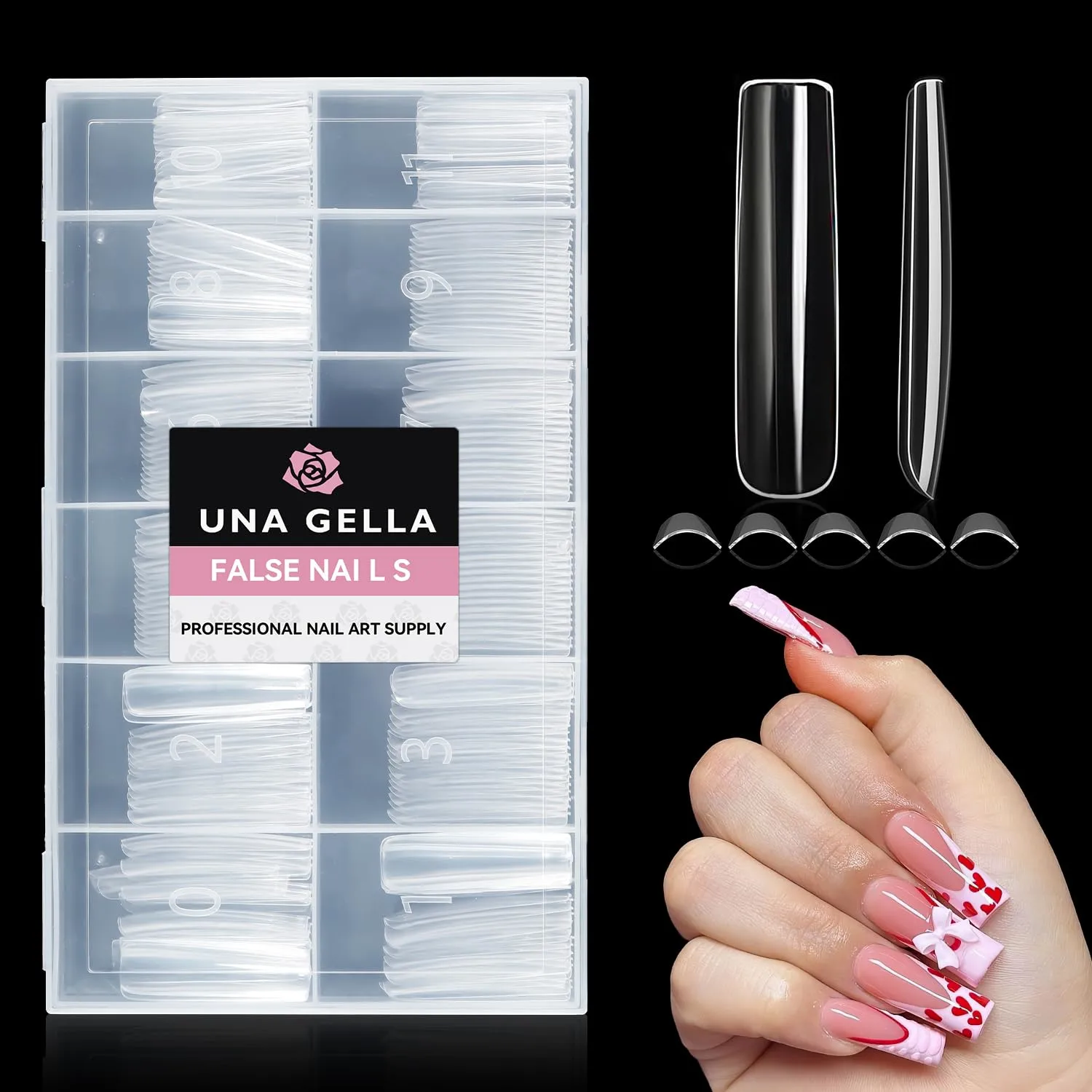 UNA GELLA Nail Tips Square Gel Nails Tips 216 PCS No C Curve Nail Tips XXL Extra Long Nail Tips Full Cover Square Straight Tips No C Curved Fake Nails Tapered Square Nails For Acrylic Nails