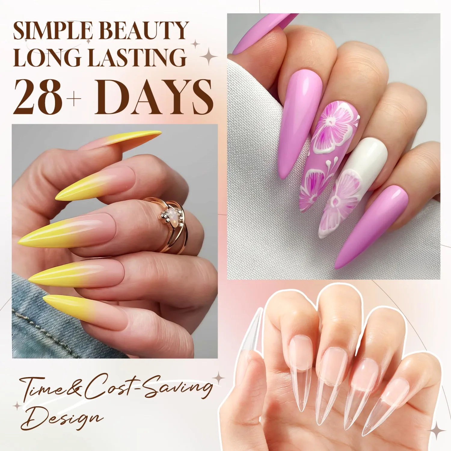 UNA GELLA Clear Stiletto Fake Nails 216pcs Extra Long Stiletto Nails Full Cover Clear Gel Nail Tips No Need File Long Stilettos Fake Nails 12 Sizes Gelly Tips for Nail Extension Home DIY Salon