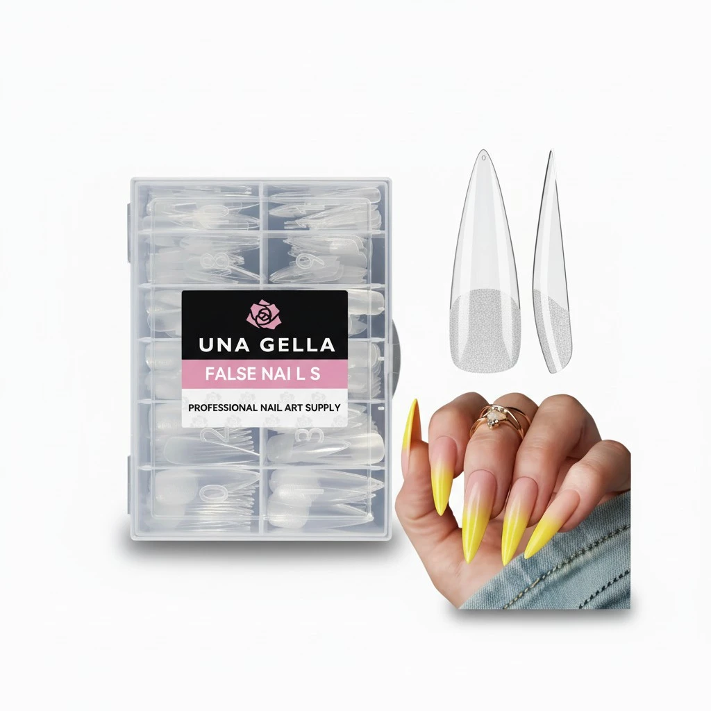 UNA GELLA Clear Stiletto Fake Nails 216pcs Extra Long Stiletto Nails Full Cover Clear Gel Nail Tips No Need File Long Stilettos Fake Nails 12 Sizes Gelly Tips for Nail Extension Home DIY Salon