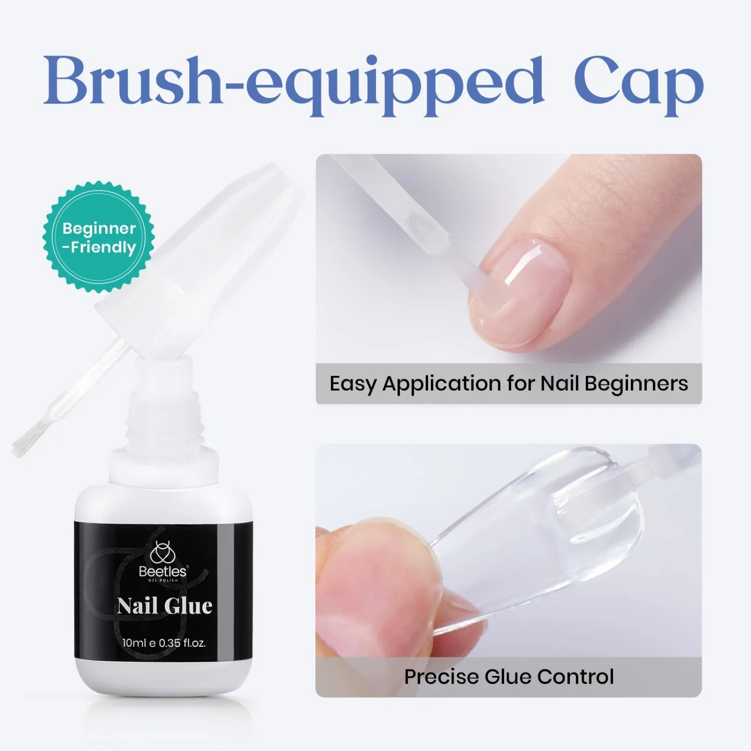 Beetles Nail Glue No Uv Light Needed Nail Bond Brush in Nail Glue for Press On Nails Fake Nails Super Strong Nail Glue for Nail Tips Long Lasting Acrylic Nails Gel Glue Manicure Gift for Women 10ML