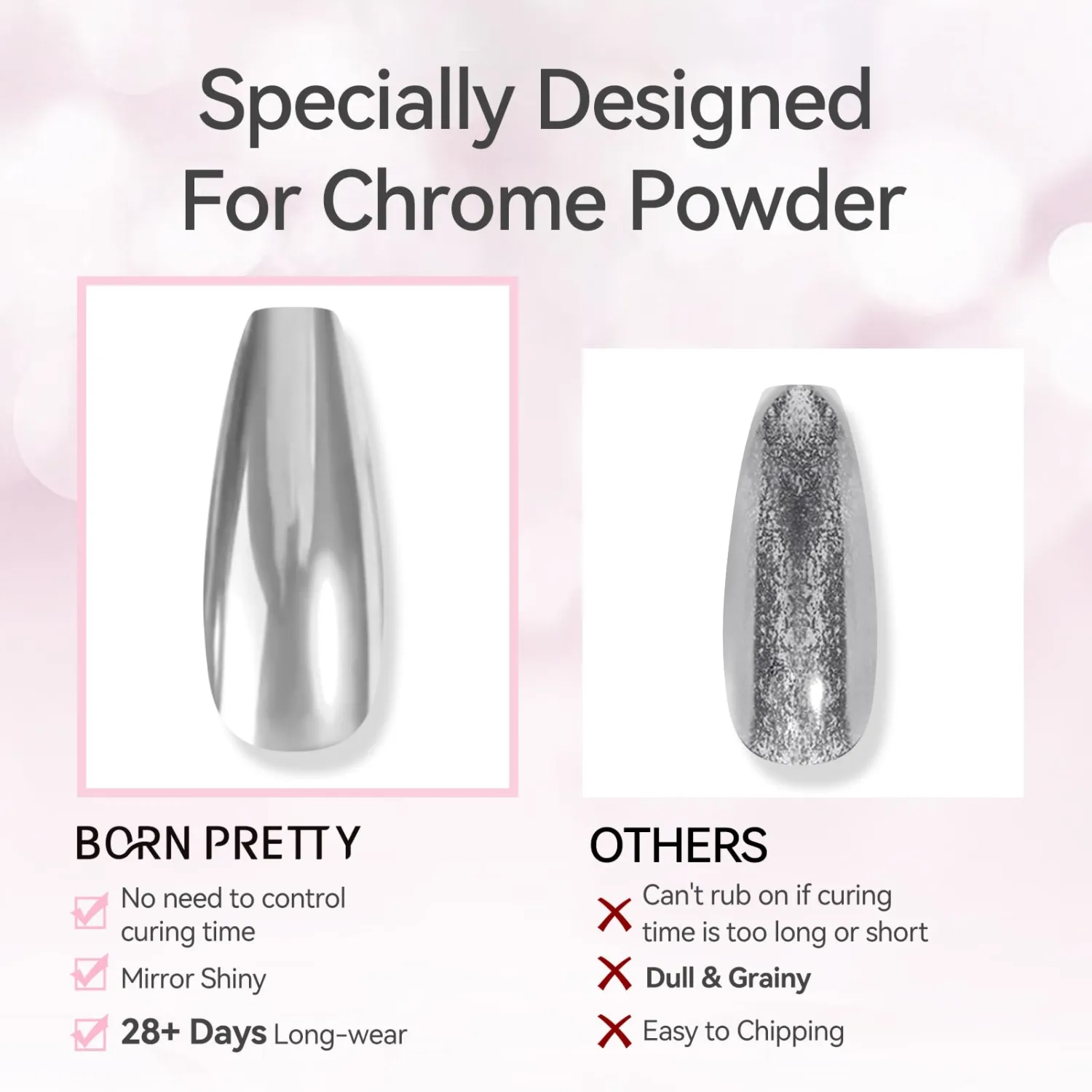 Born Pretty Top Gel for Chrome Nail Powder, 15ml Top Gel for Metallic Gel Nail Polish, Shine Finish and Long Lasting, Soak Off Nail Lamp Gel Nail Art Design