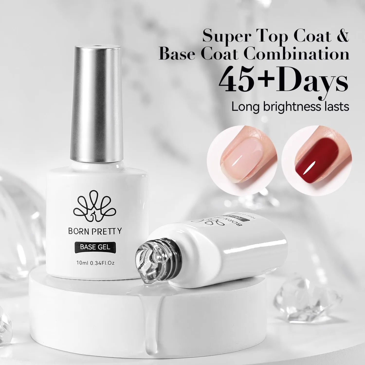 Born Pretty 3Pcs Base & Top Coat Set, No Wipe Gel Matte Top Coat & High Glossy Top Coat, Base Gel for Long Lasting Nails Shine Finish, Nail Art DIY Design Manicure Gifts for Women 3-Pack
