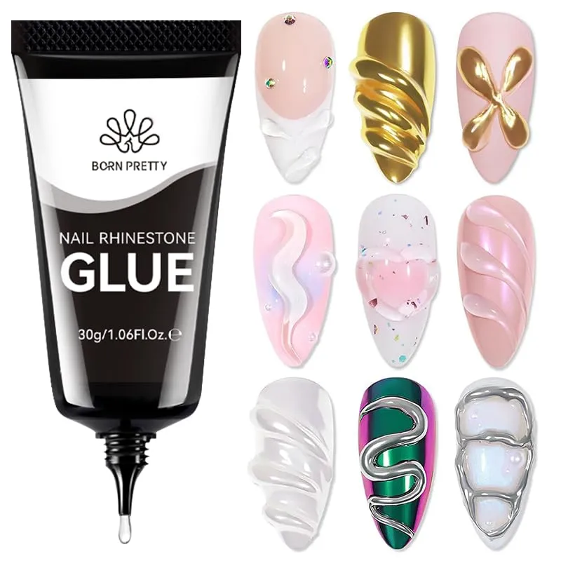 BORN PRETTY Nail Rhinestone Glue Gel for Nails Super Strong Gel Nail Glue for Nail Charm 3D Nails Gems Beads Nail Art Jewels Cured Need Nail Art DIY at Home 30ML