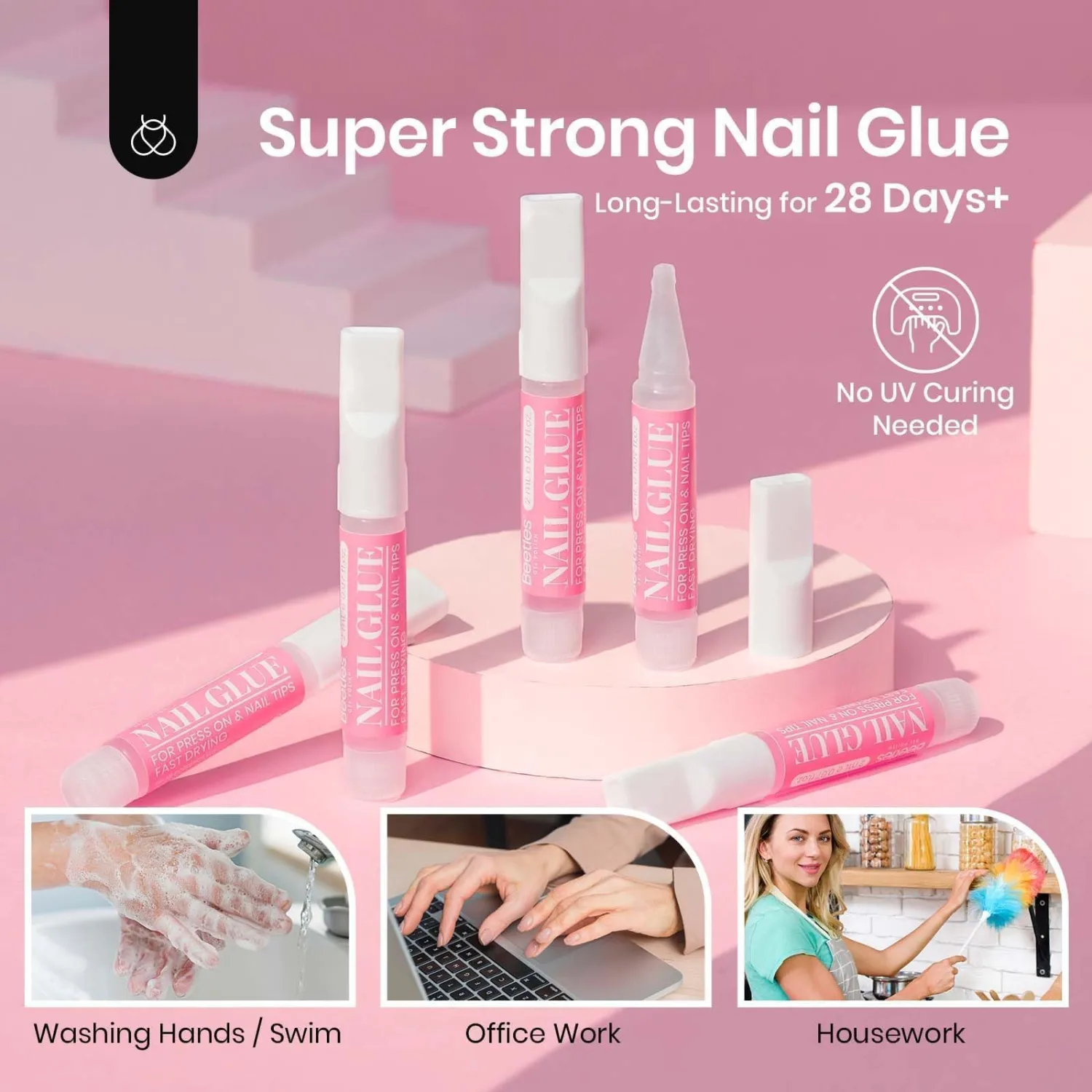 Beetles Super Strong Nail Glue for Acrylic Nails Press On Nails Professional Nail Tips Glue for Stick On Nails Long Lasting Nail Glue for Fake Nails Portable Nail Glue 0.07oz 5Pcs