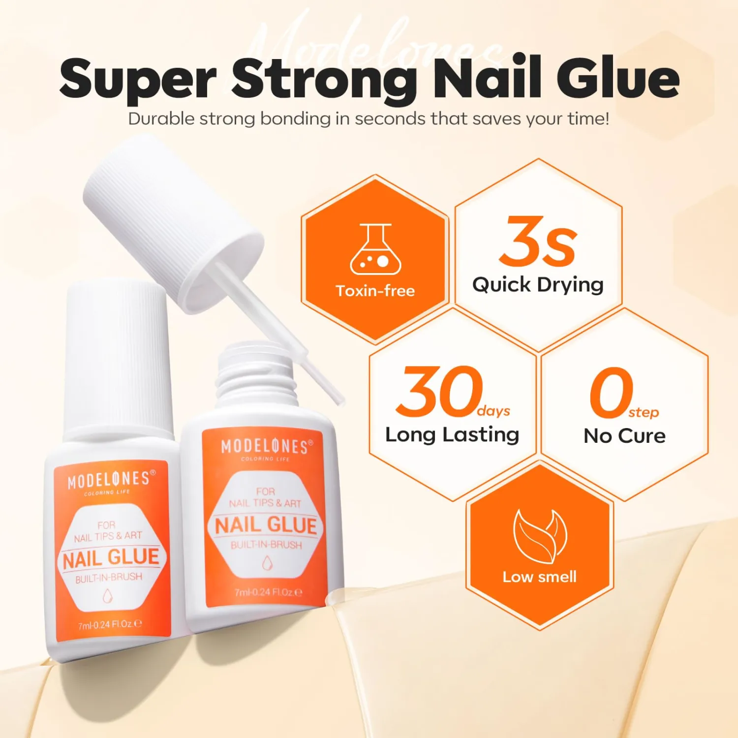 Modelones Nail Glue for Press Ons Nails Strong 2pcs 14ml Nails Tips Brush On Long Lasting Adhesive NO Cure
