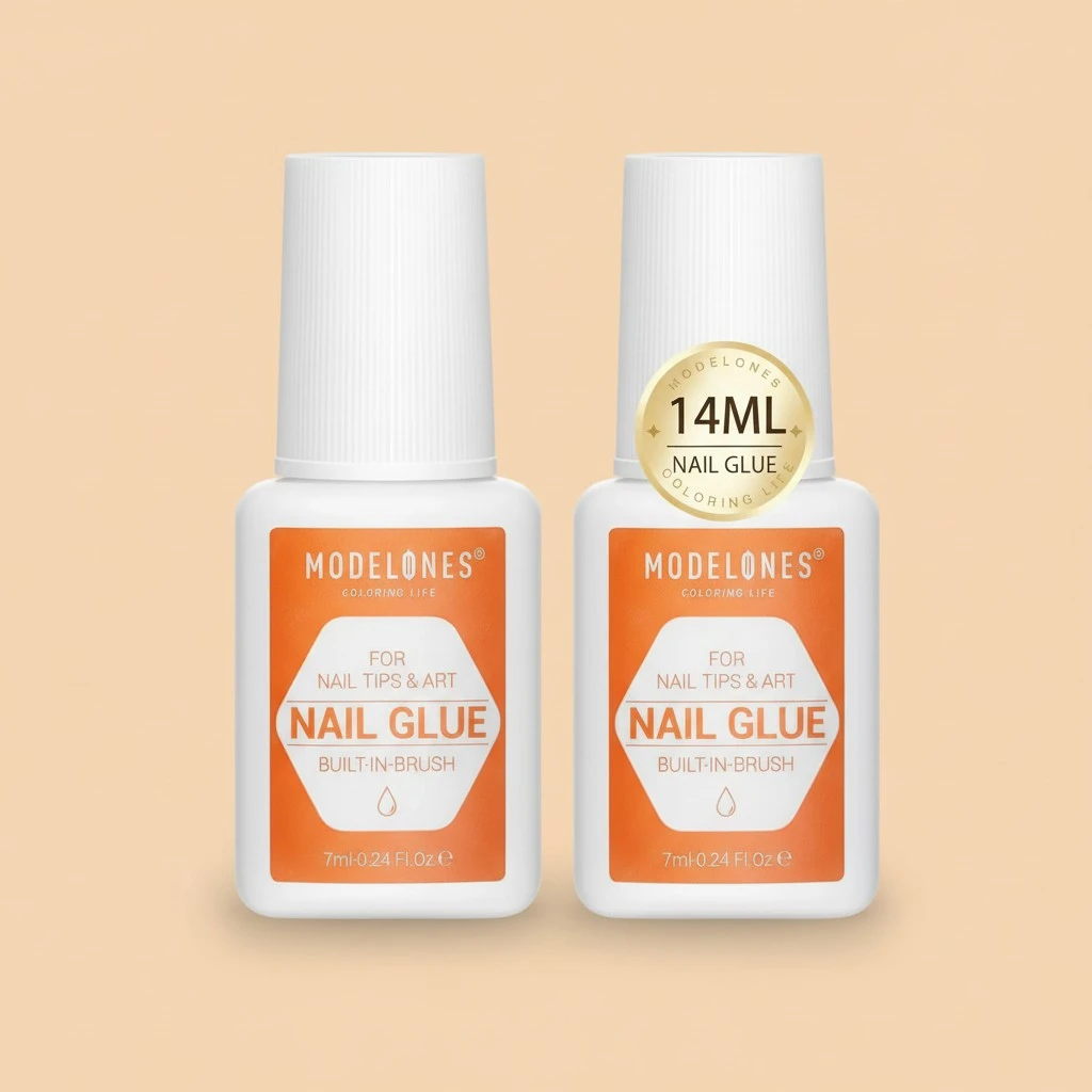 Modelones Nail Glue for Press Ons Nails Strong 2pcs 14ml Nails Tips Brush On Long Lasting Adhesive NO Cure