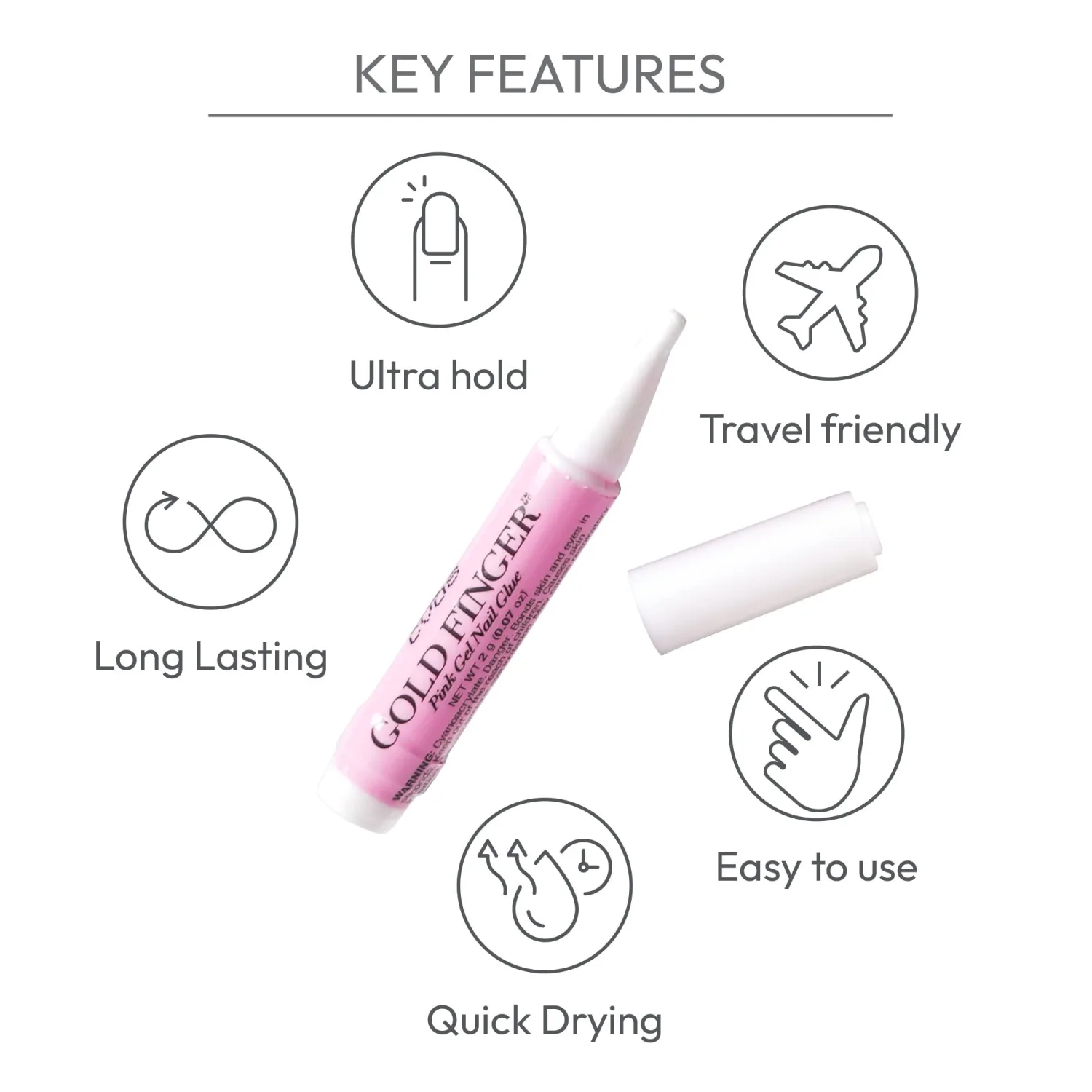 Goldfinger Professional Nail Glue - Super Strong, Fast-Drying, Long-Lasting, Easy Application, Perfect for Acrylic & Press-On Nails, Quick Repair, Pack of 5