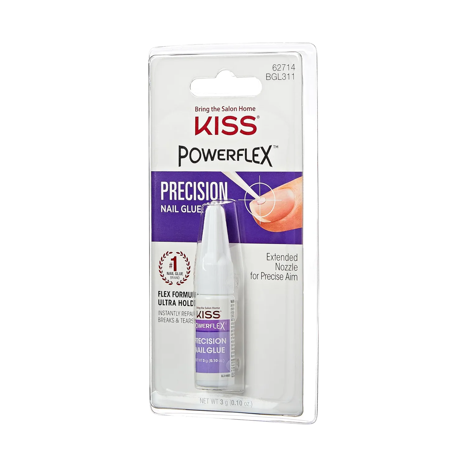 KISS PowerFlex Precision Nail Glue - Fast Drying Adhesive for Glue-On Nails & Repairs with Precision Tip Nozzle, Ideal for Tips & Wraps, Net Wt. 0.10 oz (3g)