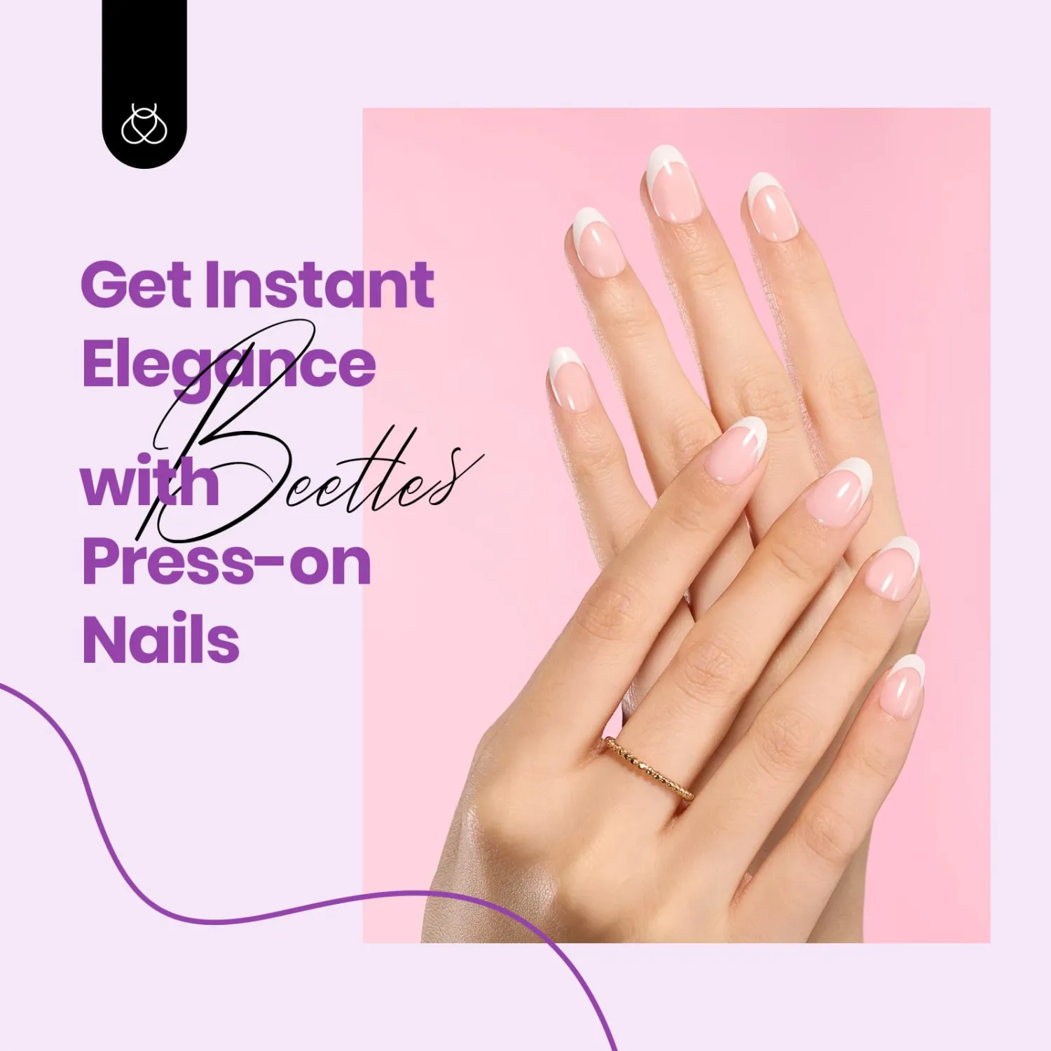 Beetles Press On Nails Almond, 64Pcs Pink Short French Tip Nail Tips Kit Fit Perfectly Nail Tips with Super-Hold Nail Glue DIY Manicure for Nail Extension Designs