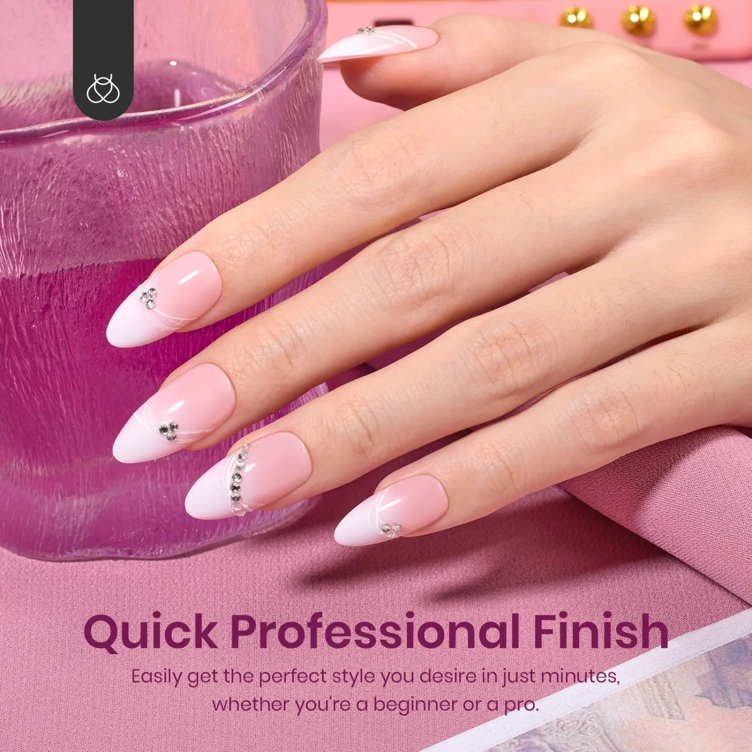 Beetles Almond Press on Nails - 210Pcs Ombre Nails Medium Almond Press on Nails 4-in-1 French Tip Press On Nails Almond Nails Press on 15 Sizes Reusable Fake Nails