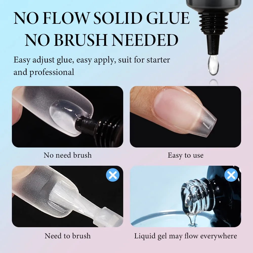 INFELING Solid Gel Nail Gl ue - Nail G lue Gel for Nail Tip Press on Nails, Long Lasting(Curing Needed), Super Strong Nail Glue for Nail Extension