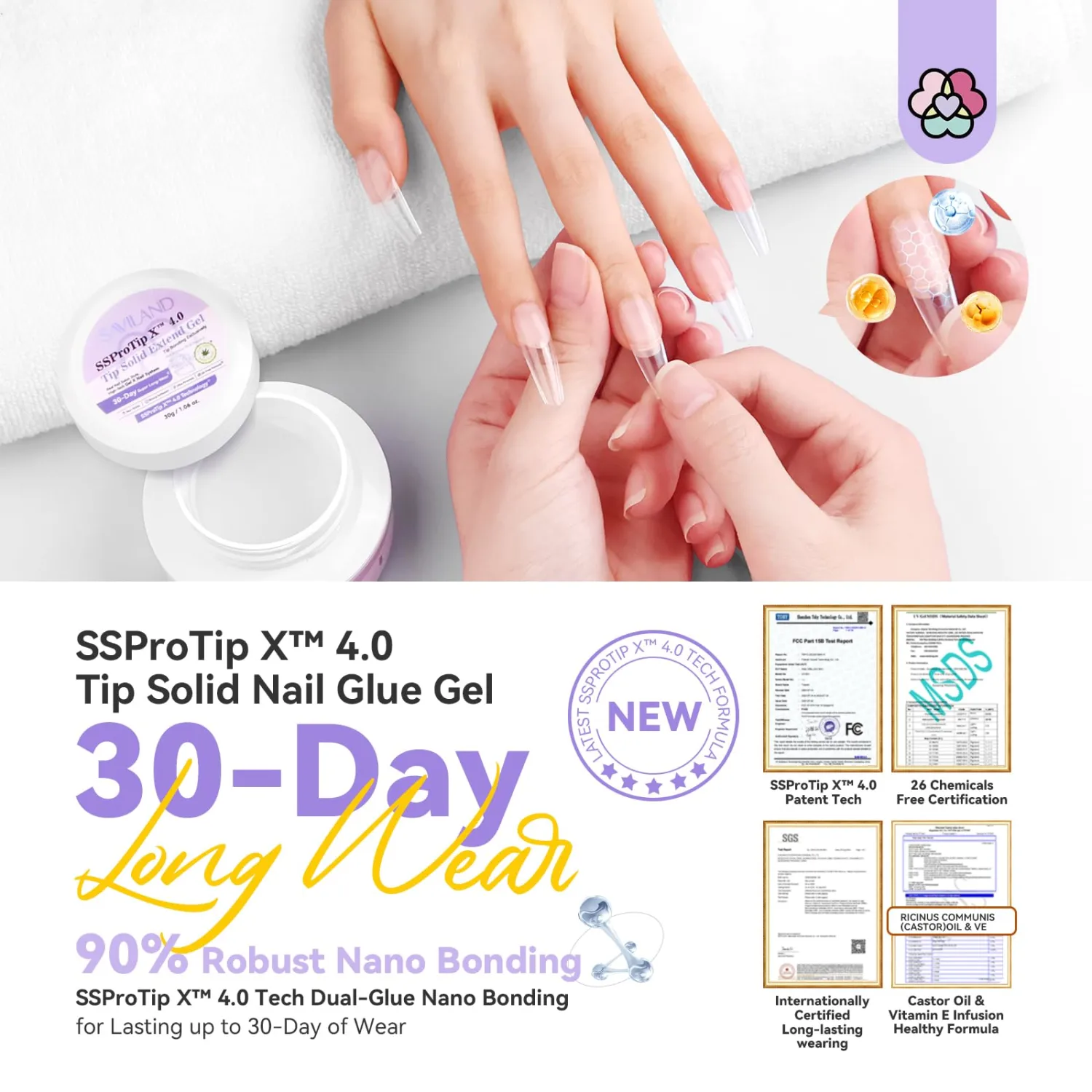 SAVILAND 30g Solid Nail Glue Gel: 30-Day Long Wear 2024 Gel Nail Glue Solid Gel Strong Adhesive for False Tips 3D Sculpture U V Cured Nail Enthusiasts Home DIY