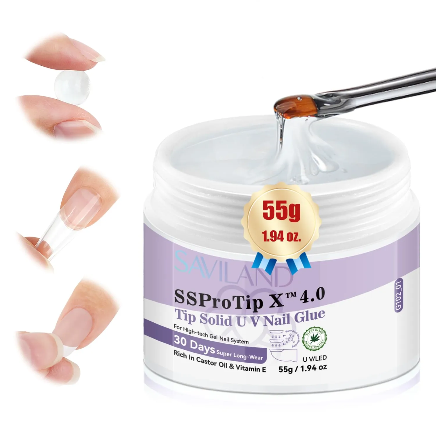 SAVILAND Solid Nail Glue Gel 55 g: 30 Days Long Lasting Nails Glues for Press Ons Clear Extra Strong Hold for Fake Nail Tips Acrylic Nails 3D Nail Art U V Cured Home DIY