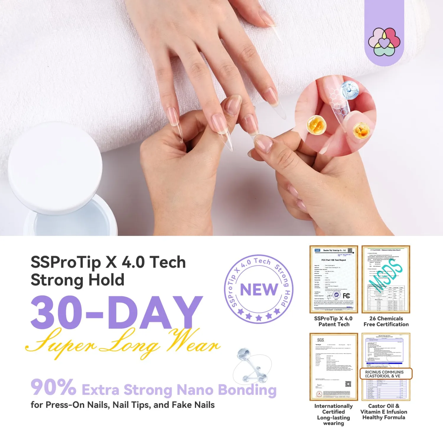 SAVILAND Solid Nail Glue Gel 55 g: 30 Days Long Lasting Nails Glues for Press Ons Clear Extra Strong Hold for Fake Nail Tips Acrylic Nails 3D Nail Art U V Cured Home DIY