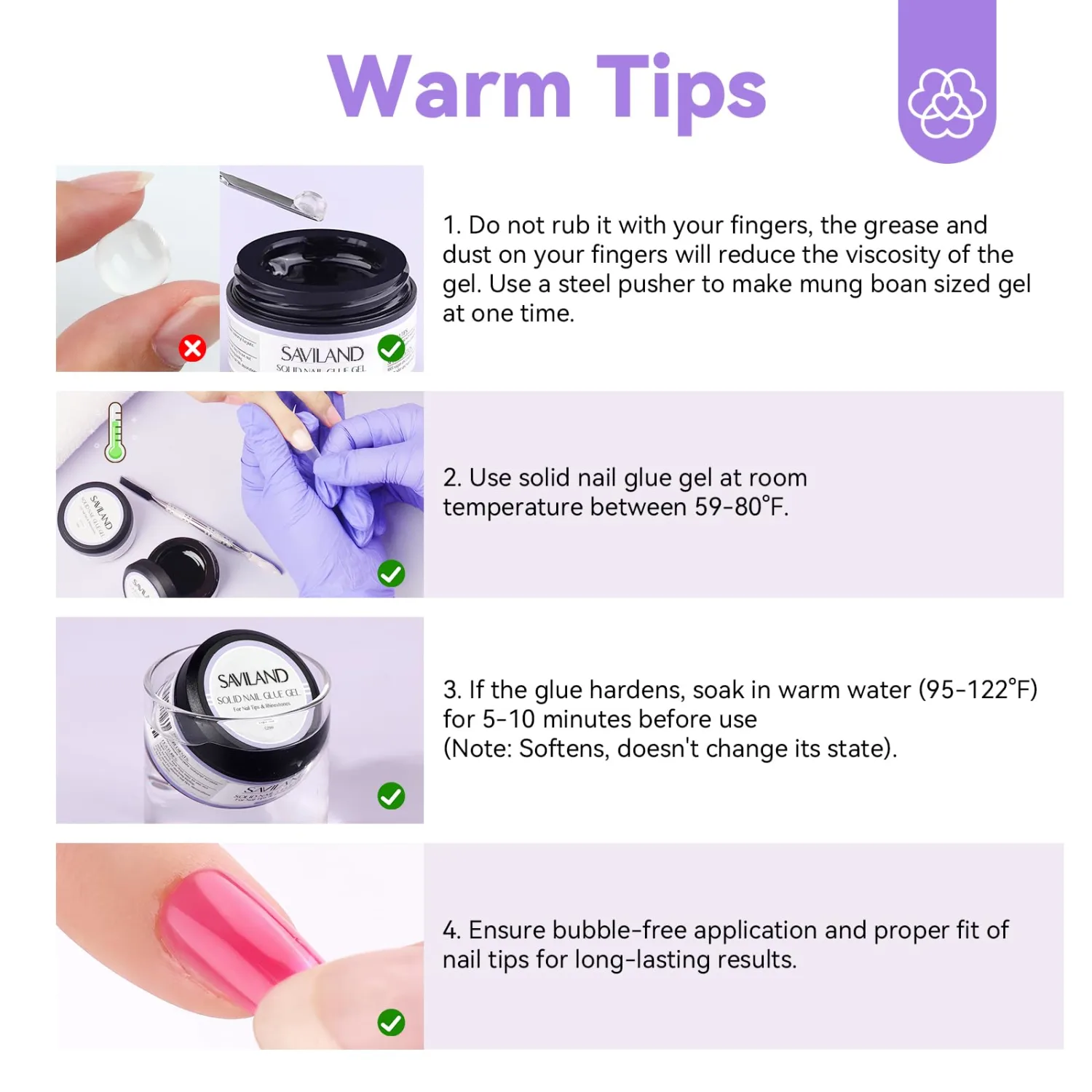 SAVILAND 30G Solid Nail Glue Gel: 2 PCS Gel Nail Glue for Acrylic Nails Strong Adhesive Solid Rhinestone Gel for Fake Nail Tips Women Home Salon DIY U V LED Lamp Cured