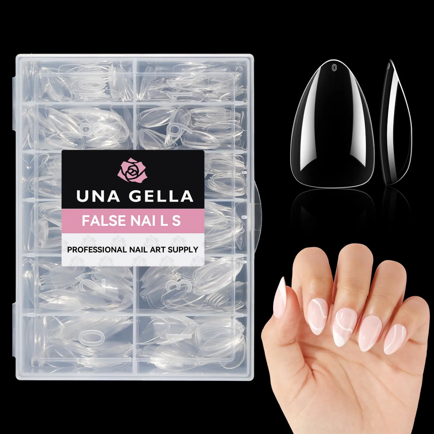 UNA GELLA Short Almond Gel Nail Tips, 504pcs Pre-shape Short Almond Nail Tips 12 Sizes Press on Nails Soft Gel Acrylic Clear Fake Full Cover for Nails Extension Home DIY Salon
