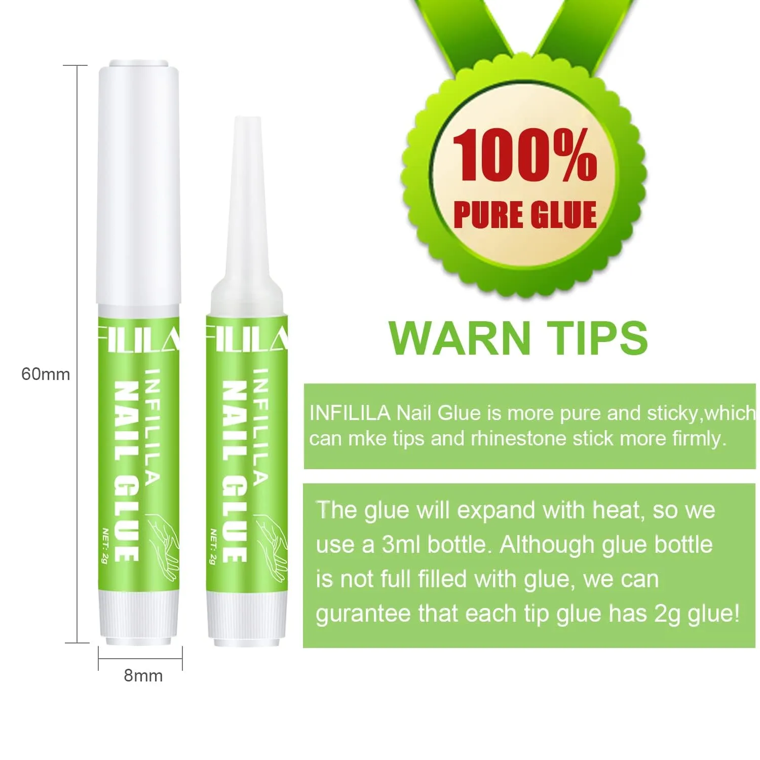 NXJ INFILILA Nail Glue for Press on Nails, Super Strong Nail Tips Glue for Acrylic Broken Fake Nails, Long Lasting Professional Fast Drying Tech Supplies Adhesive 12PCS 0.07OZ/PCS