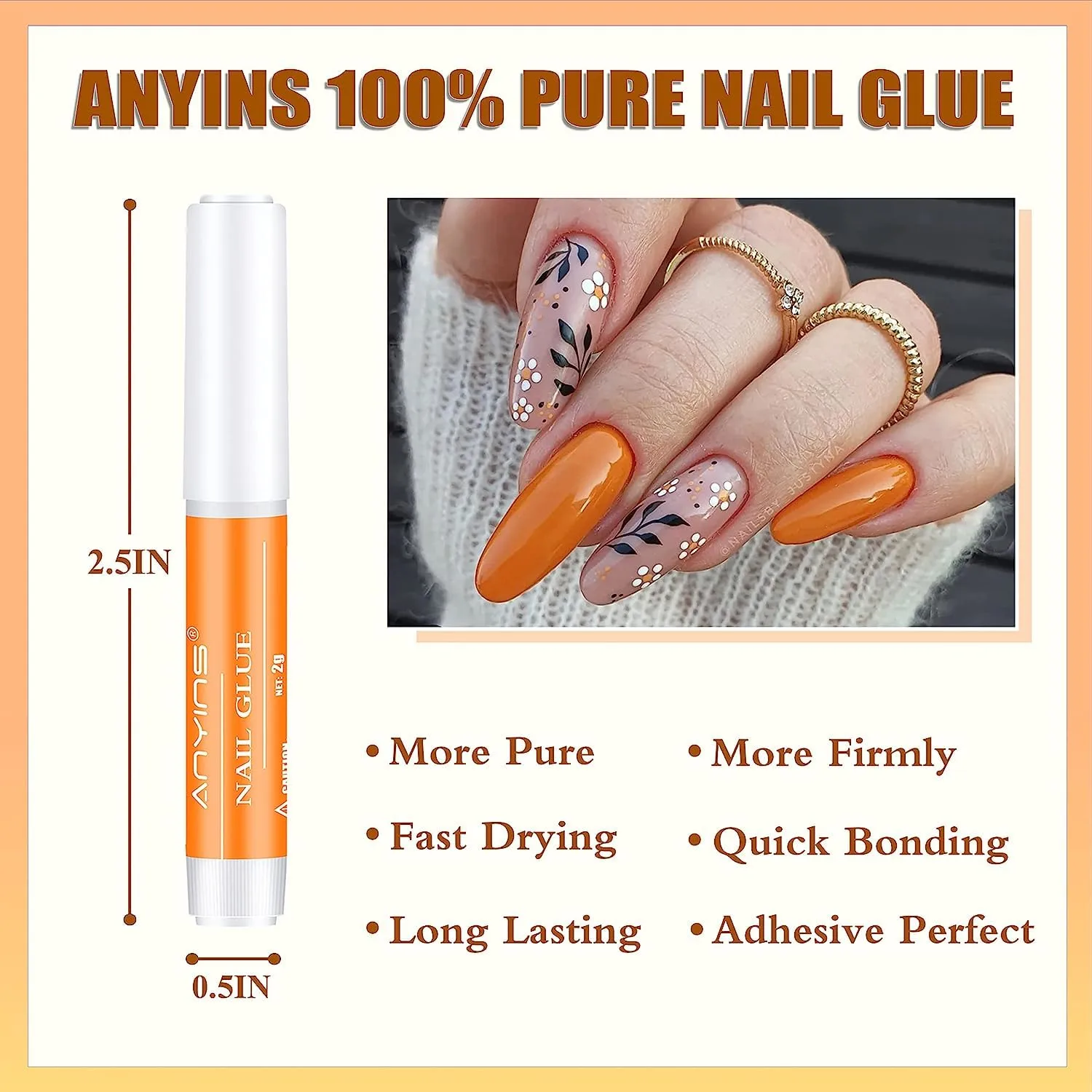 Nail Glue, 20PCS Super Strong Nail Glue for Acrylic Nails Long Lasting Adhesive for Press On Nails Professional Acrylic Non-Toxic Adhesive Strong Hold for Home DIY 0.07OZ/PCS