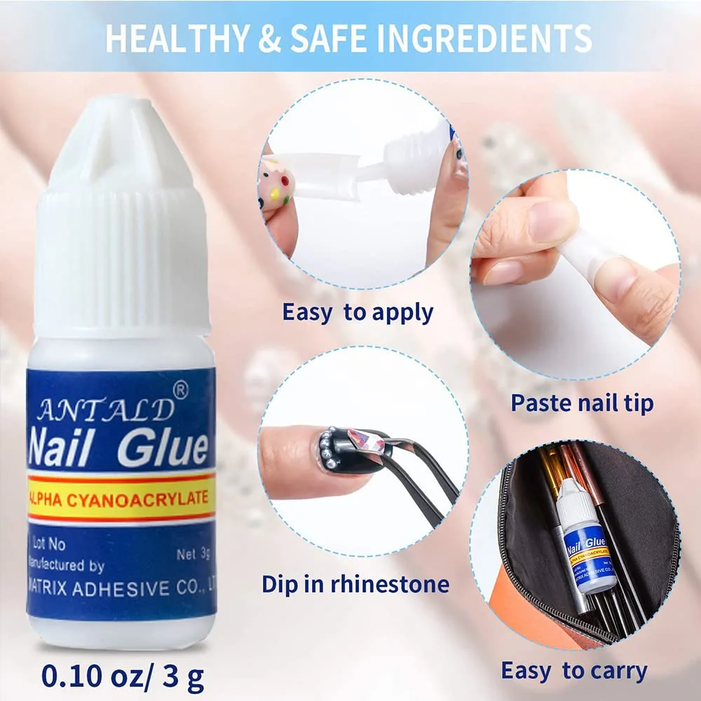 Nail Glue,Super Strong Nail Glue for Acrylic Nails,Professional Nail Tip Glue for Press On Nails Long Lasting Acrylic Nail Glue For Nail Tips Broken Nails Bond Fake Nails Nail Glue Gel 0.1OZ 10 Bottle