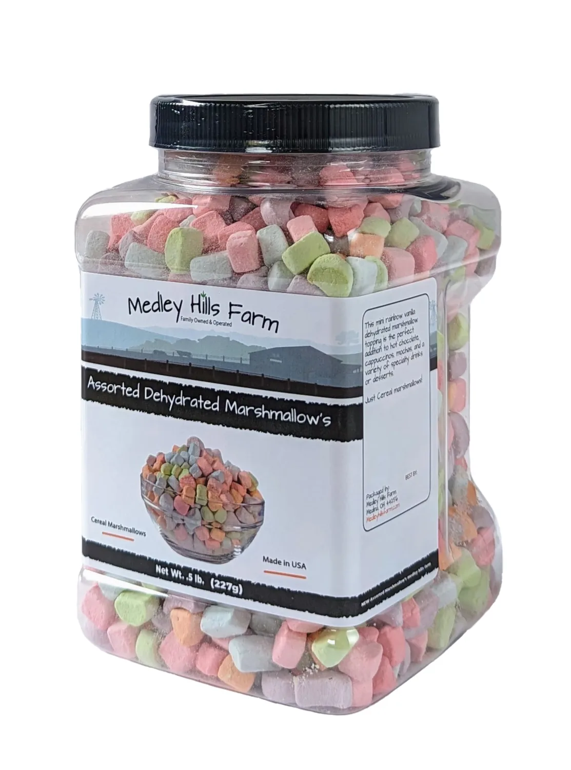 Assorted Dehydrated Marshmallows in Reusable Container by Medley hills farm - Cereal marshmallows