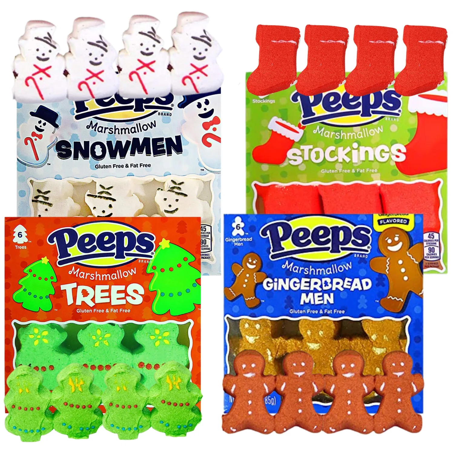 Needzo Christmas Candy Marshmallows, Colorful Sugar Coated Character Shaped Marshmallow Stocking Stuffers (Pack of 4) 24 Pieces