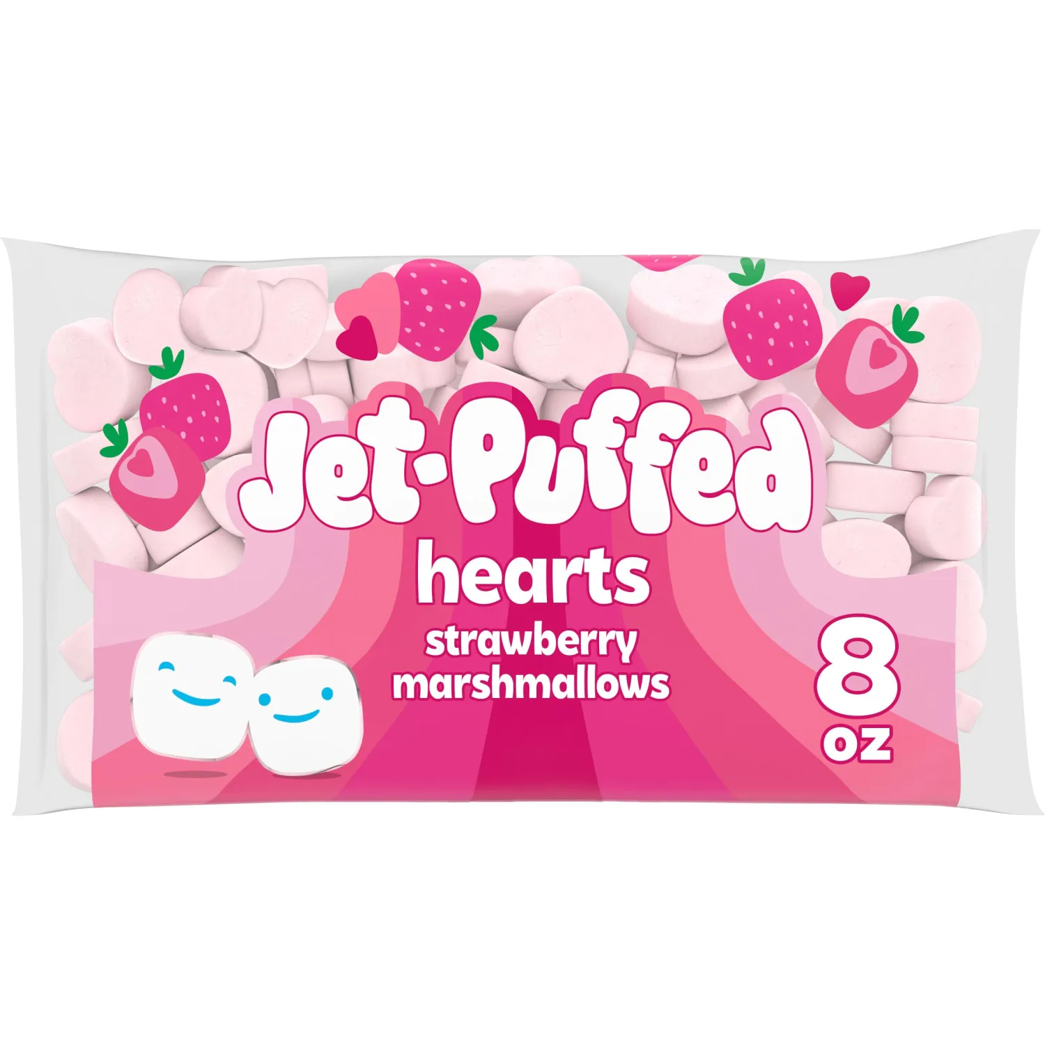 Jet-Puffed Strawberry Hearts Shaped Valentines Day Marshmallows, 8 oz Bag