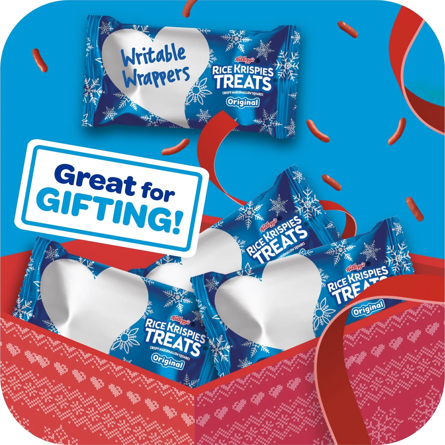 Rice Krispies Treats Mini Marshmallow Cereal Bars, Holiday Snacks, Snack Bars, Original with Holiday Sprinkles, 12.4oz Box (32 Bars)