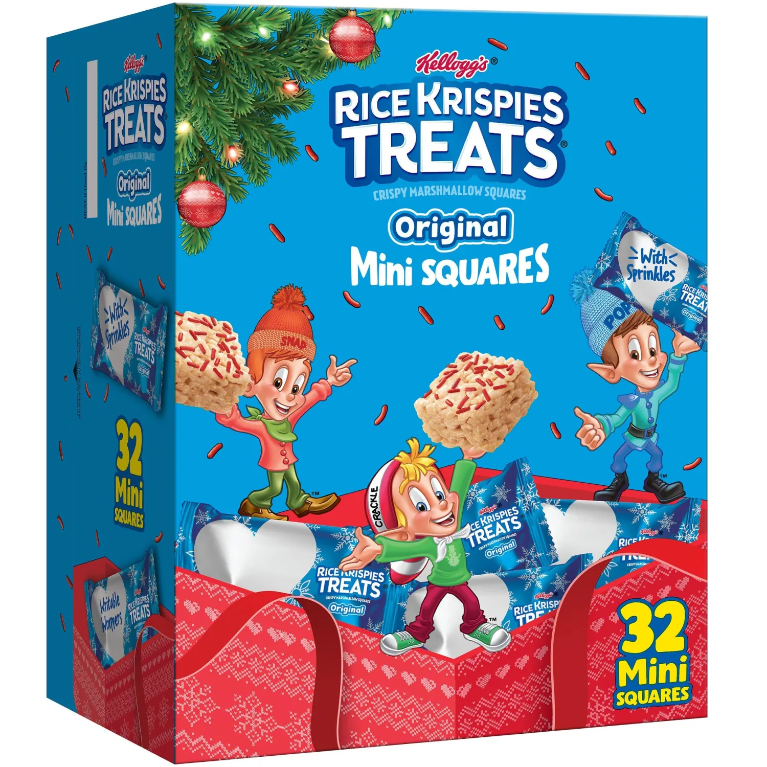 Rice Krispies Treats Mini Marshmallow Cereal Bars, Holiday Snacks, Snack Bars, Original with Holiday Sprinkles, 12.4oz Box (32 Bars)