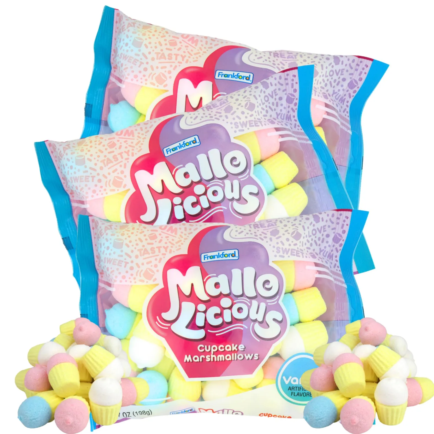 Sweetzo - Vanilla Cupcake Marshmallows, Dessert Toppers and Candy Bowl Fillers, Bulk Bags, 7 Ounces Each (Pack of 3)