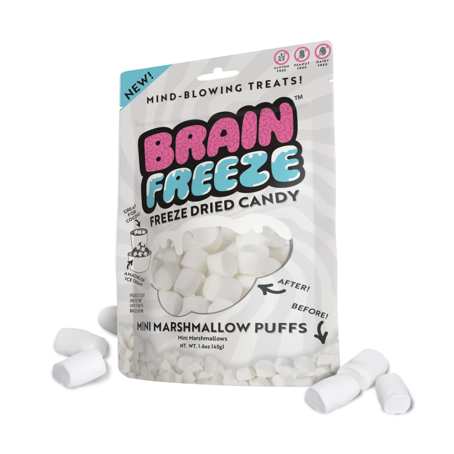 Brain Freeze Mini Marshmallow Puffs Freeze-Dried Candy – Irresistible Sweet Gourmet Snack