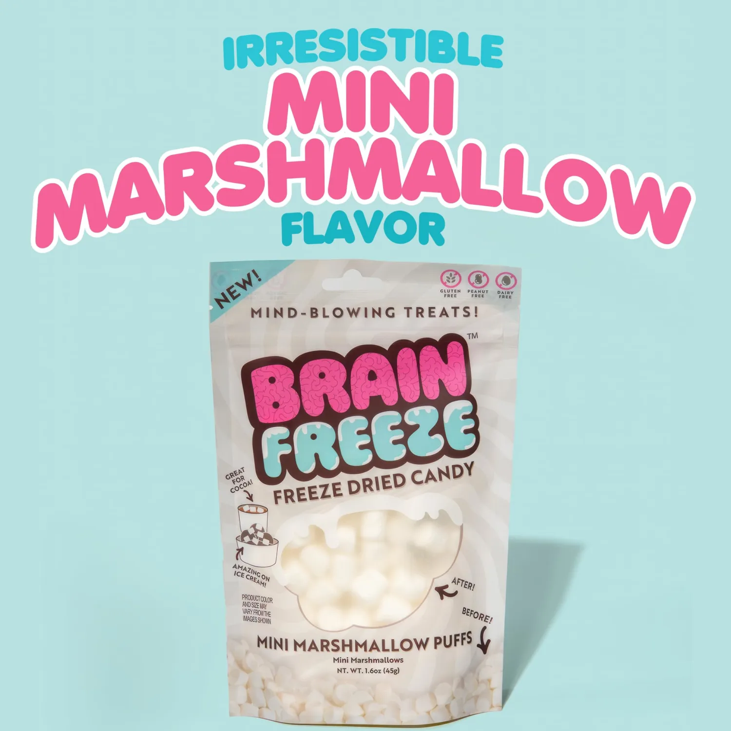 Brain Freeze Mini Marshmallow Puffs Freeze-Dried Candy – Irresistible Sweet Gourmet Snack