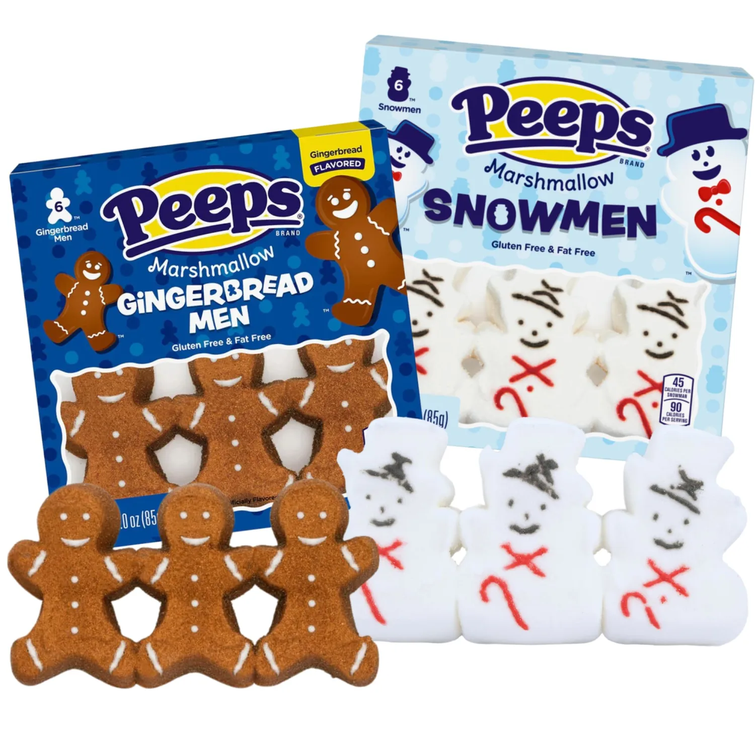 Needzo Sugar Coated Marshmallow Christmas Candy Treats, Snowmen and Gingerbread Men Character Shaped Marshmallows, Xmas Stocking Stuffers for Candy Lovers (Pack of 2) 12 Pieces (Gingerbread, Snowman)