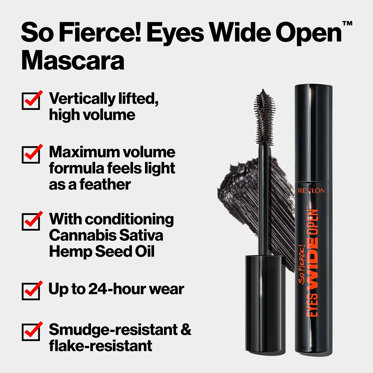 Revlon So Fierce Eyes Wide Open Mascara with Push-up Brush, For Volumizing & High Lifting Eyelashes, Smudge-proof, Flake Resistant, 102 Black, 0.24 fl oz
