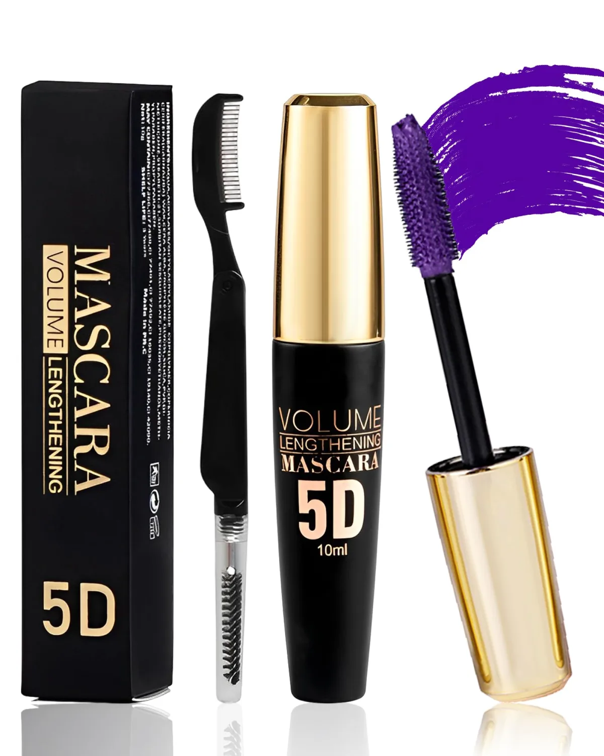 Purple Waterproof Mascara for Eyelashes, 5D Silk Fiber Lash Extension Colored Tube Mascara with Eyelash Brush, Long Lasting Smudge-proof Volumizing Lengthening, Cosplay Party Eye Makeup Gift for Women
