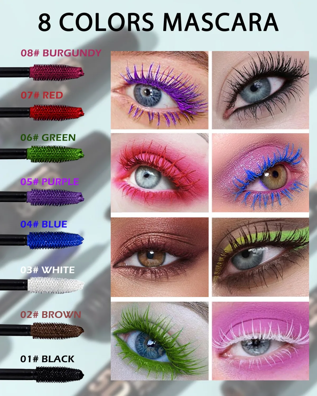 Purple Waterproof Mascara for Eyelashes, 5D Silk Fiber Lash Extension Colored Tube Mascara with Eyelash Brush, Long Lasting Smudge-proof Volumizing Lengthening, Cosplay Party Eye Makeup Gift for Women