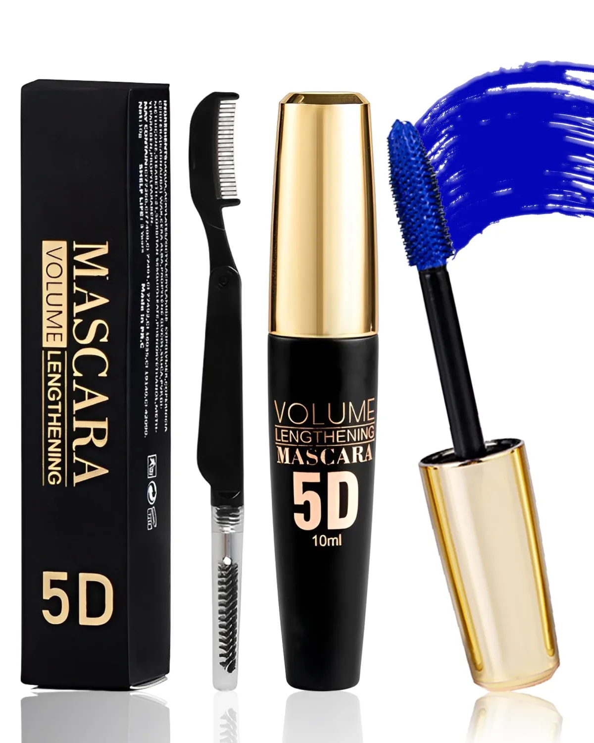 Blue Waterproof Mascara for Eyelashes, 5D Silk Fiber Lash Extension Colored Tube Mascara with Eyelash Brush, Long Lasting Smudge-proof Volumizing Lengthening, Cosplay Party Eye Makeup Gift for Women