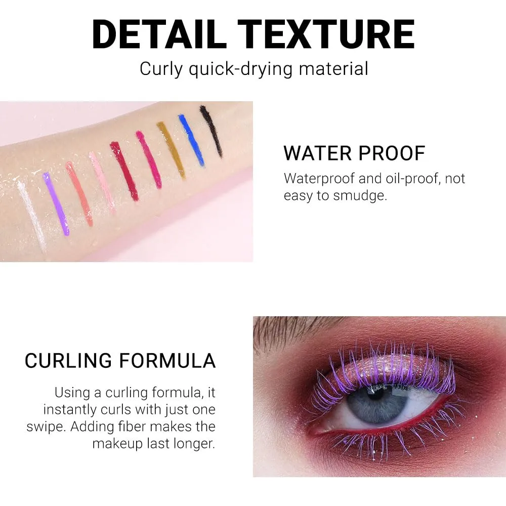 BINGBRUSH Colored Mascara for Eyelashes with Comb Set,Colorful Waterproof Mascara Long lasting Charming Voluminous Mascara for Women Cruelty Free Vegan Eye Makeup (1Pc 08#grape purple)